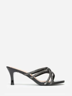 Sale La Modeuse Mules  à brides strass entrelacées grandes tailles Noir