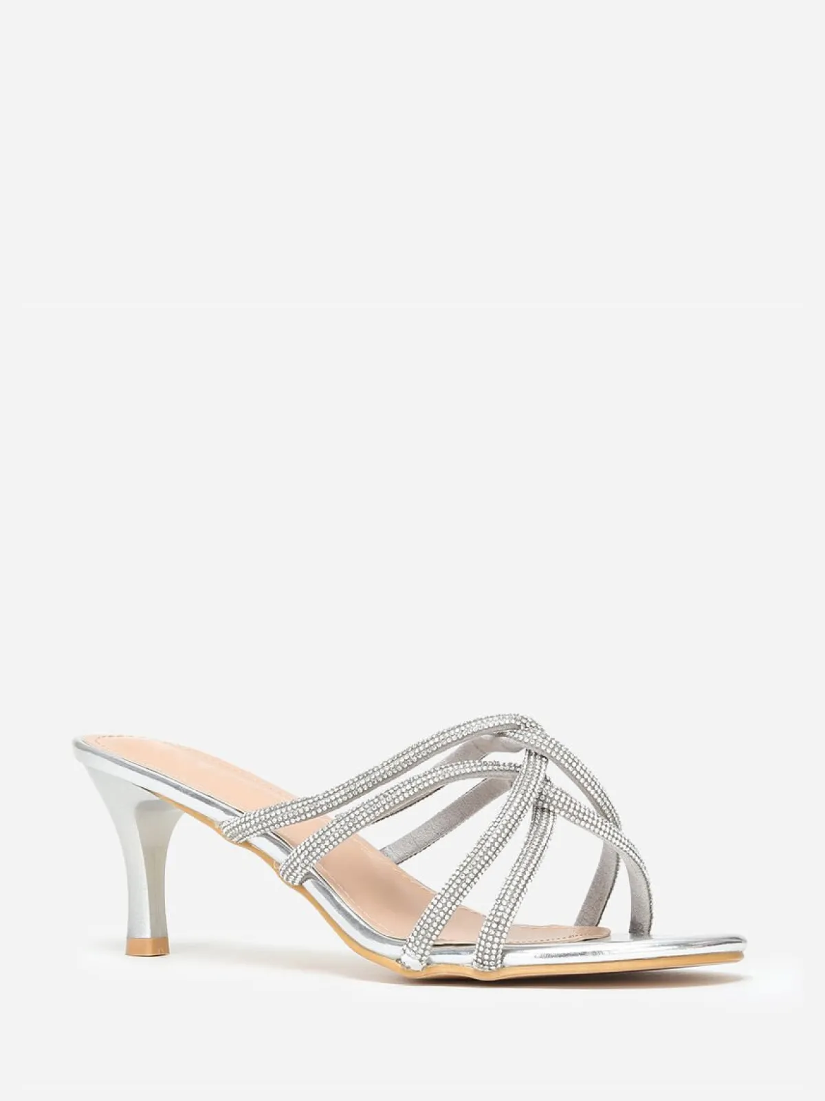 Sale La Modeuse Mules à brides strass entrelacées grandes tailles Argenté