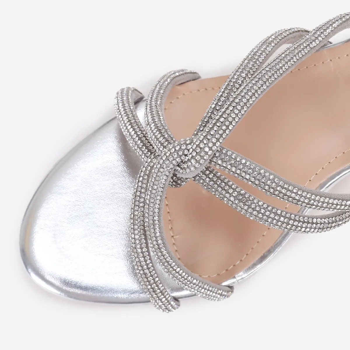 Sale La Modeuse Mules à brides strass entrelacées grandes tailles Argenté