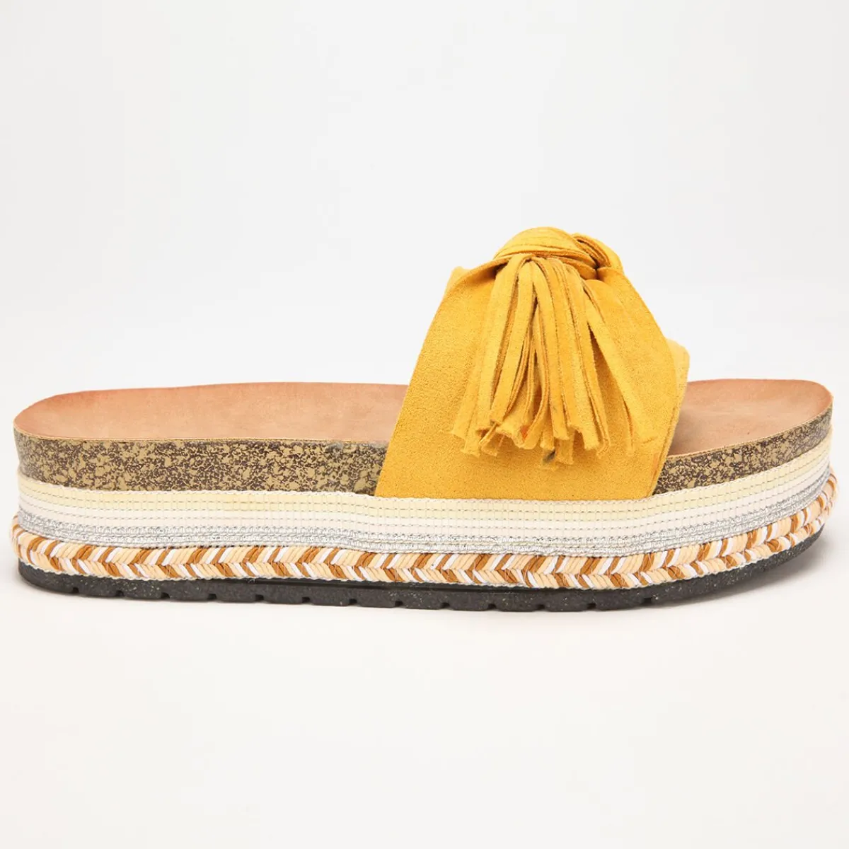 Clearance La Modeuse Mules à motif ethnique avec noeud et pompon Jaune