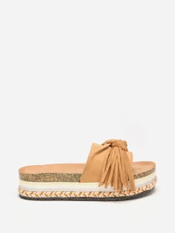 New La Modeuse Mules  à motif ethnique avec noeud et pompon Camel
