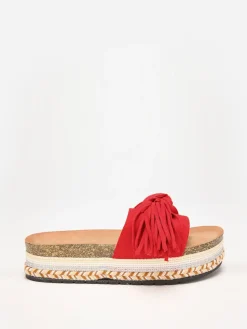 Outlet La Modeuse Mules à motif ethnique avec noeud et pompon Rouge