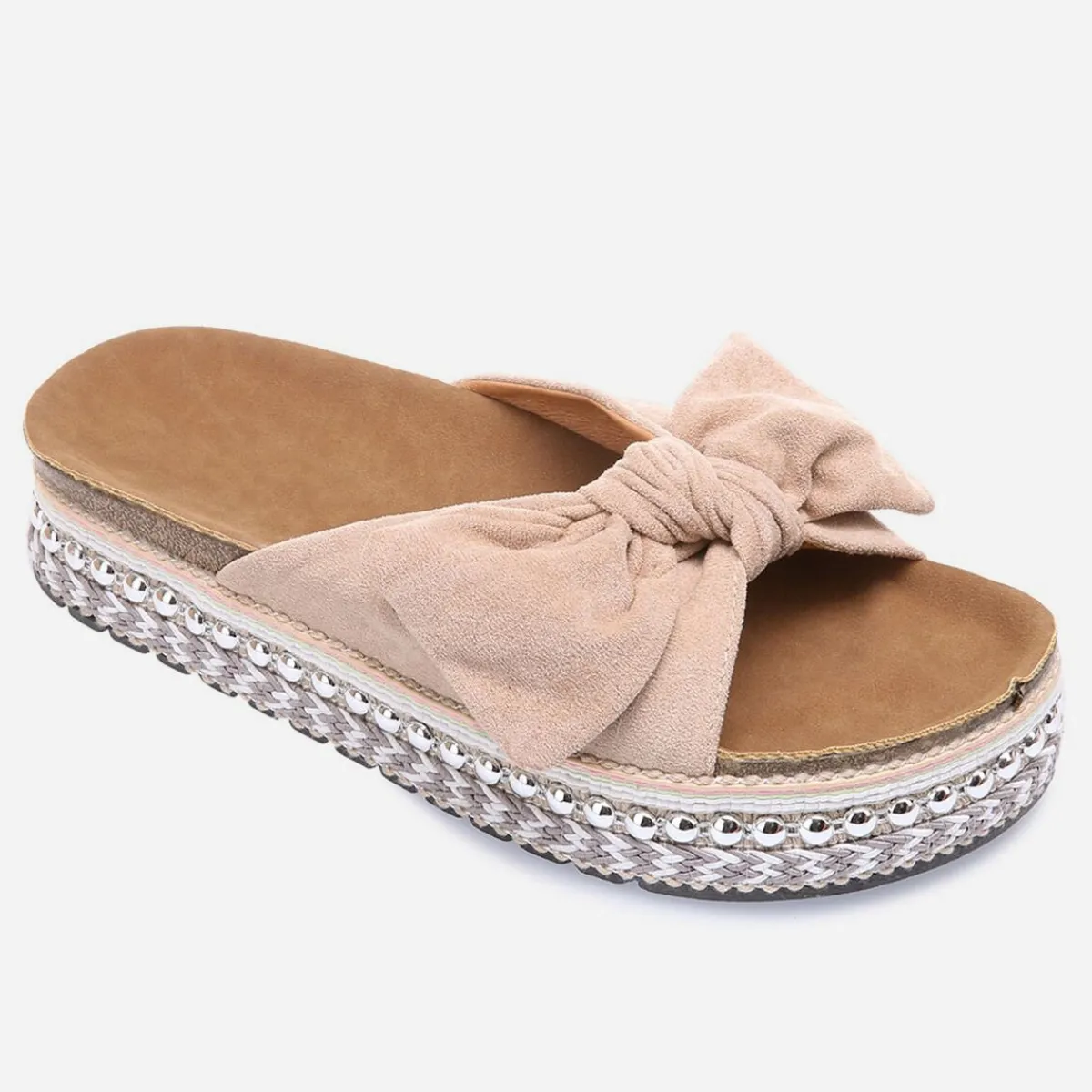Online La Modeuse Mules à noeud et semelle à motifs Beige