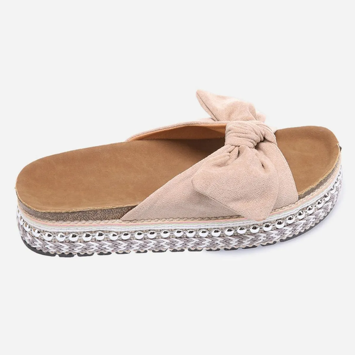 Online La Modeuse Mules à noeud et semelle à motifs Beige