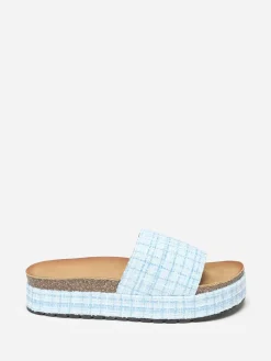 Outlet La Modeuse Mules à plateforme en tweed pailleté Bleu