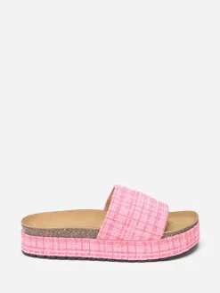 La Modeuse Mules à plateforme en tweed pailleté Fuchsia