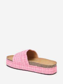 La Modeuse Mules  à plateforme en tweed pailleté Fuchsia