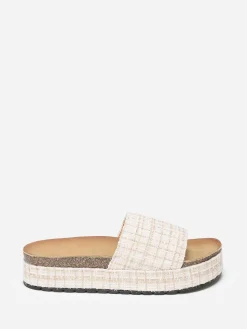 New La Modeuse Mules  à plateforme en tweed pailleté Beige
