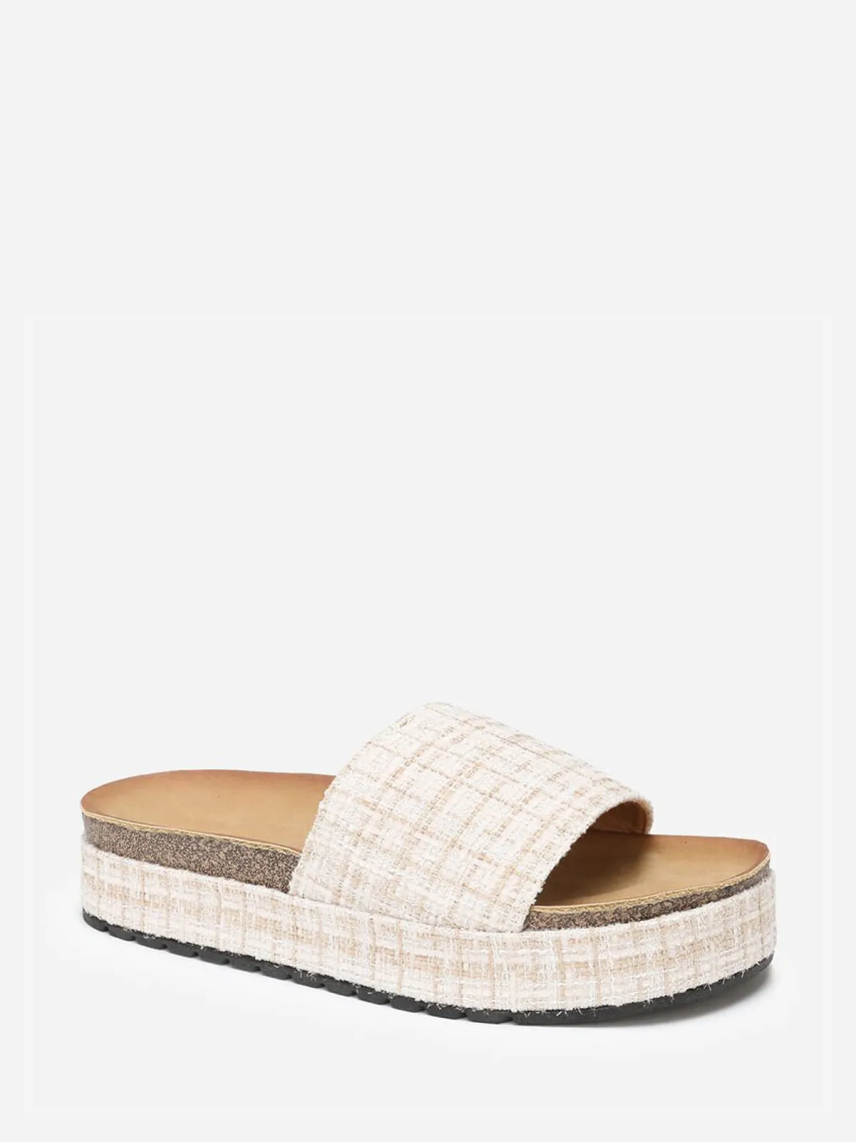 New La Modeuse Mules à plateforme en tweed pailleté Beige