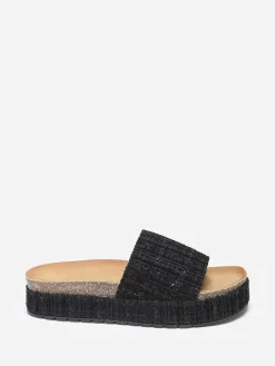 Sale La Modeuse Mules à plateforme en tweed pailleté Noir