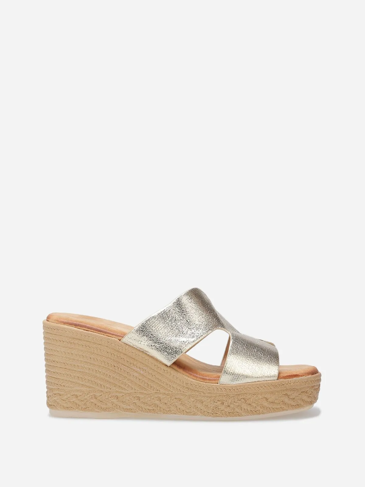 Discount La Modeuse Mules à talon compensé effet tressé Doré