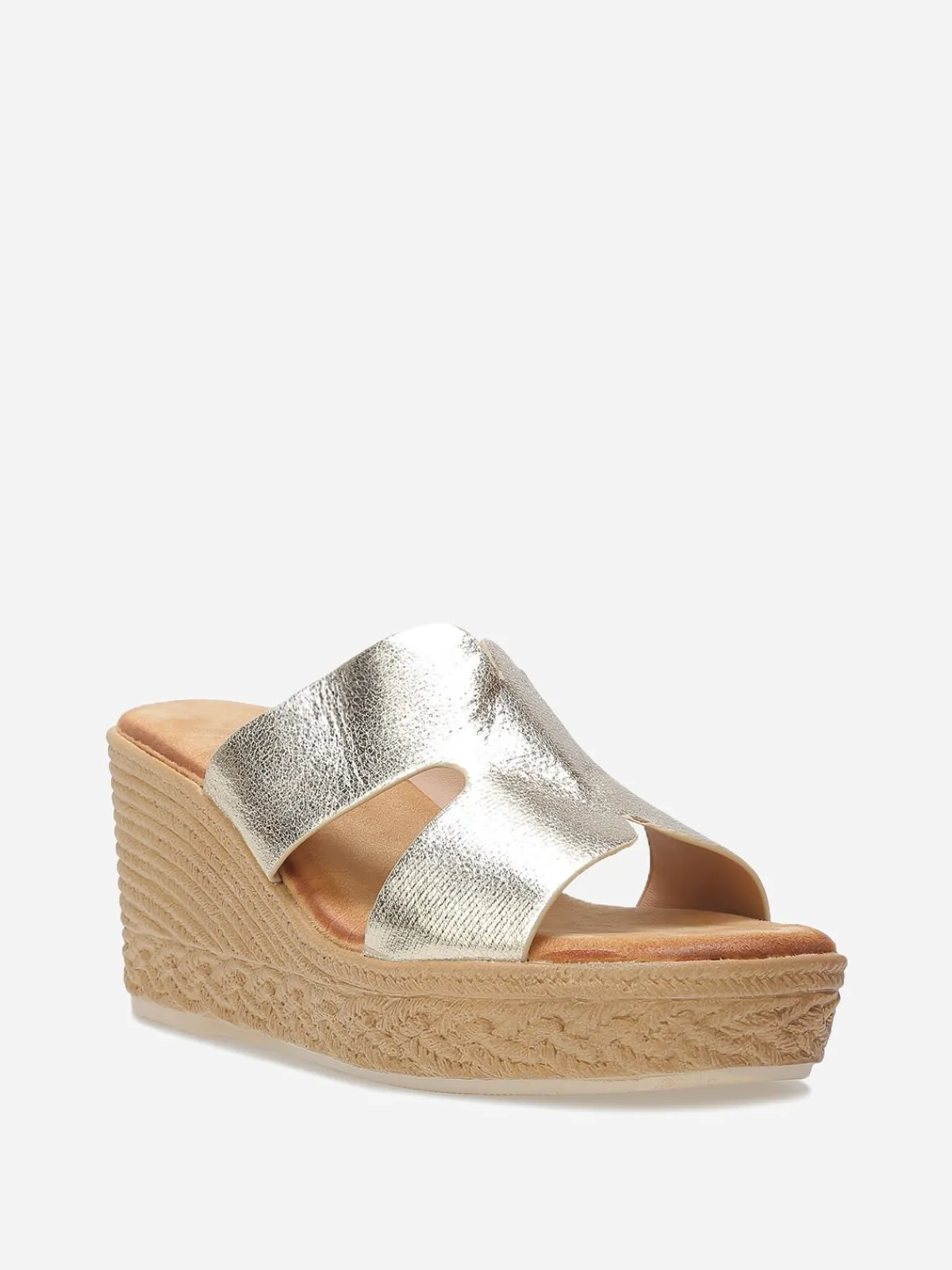 Discount La Modeuse Mules à talon compensé effet tressé Doré