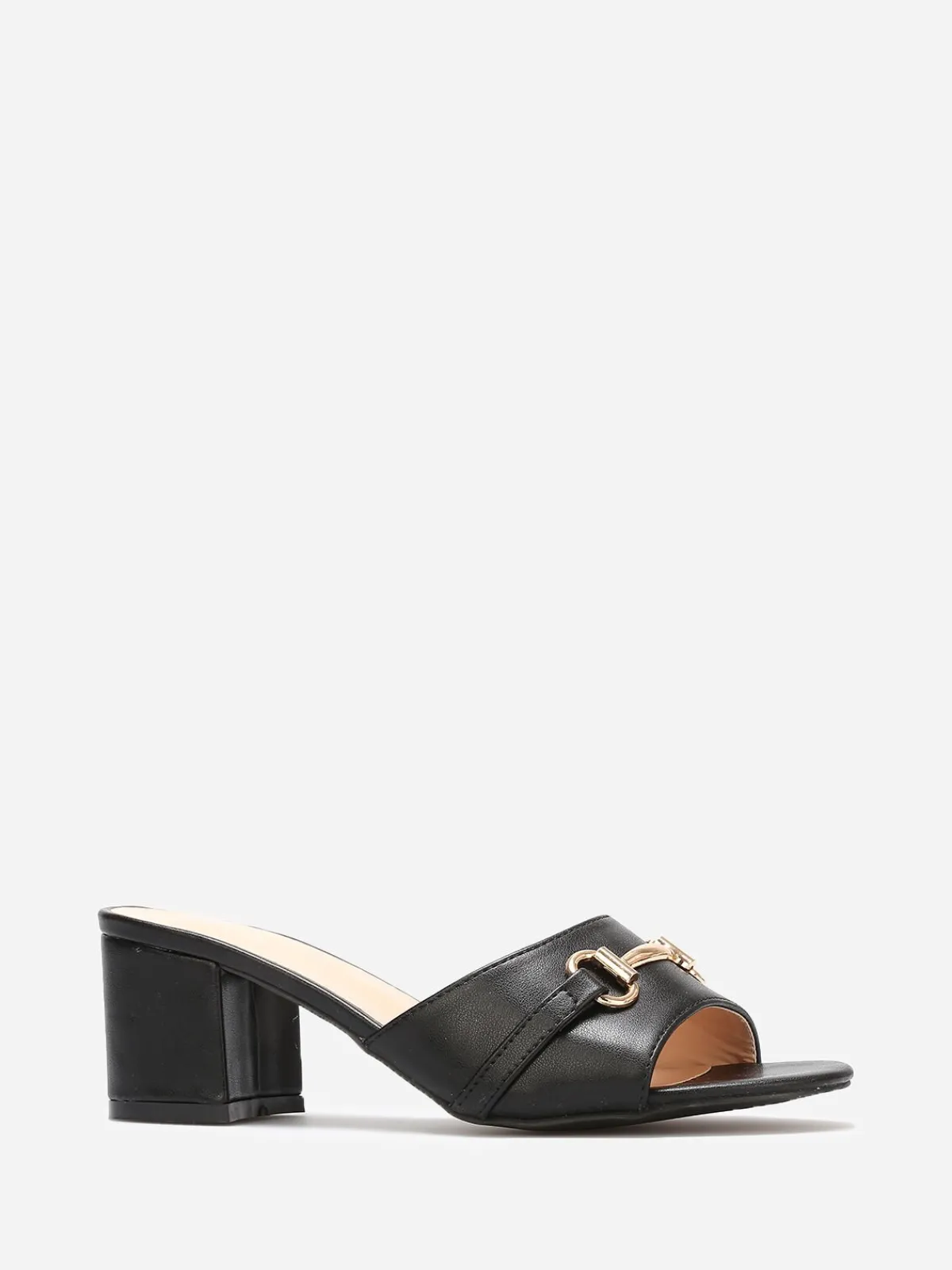 Clearance La Modeuse Mules à talon et détail boucle dorée Noir