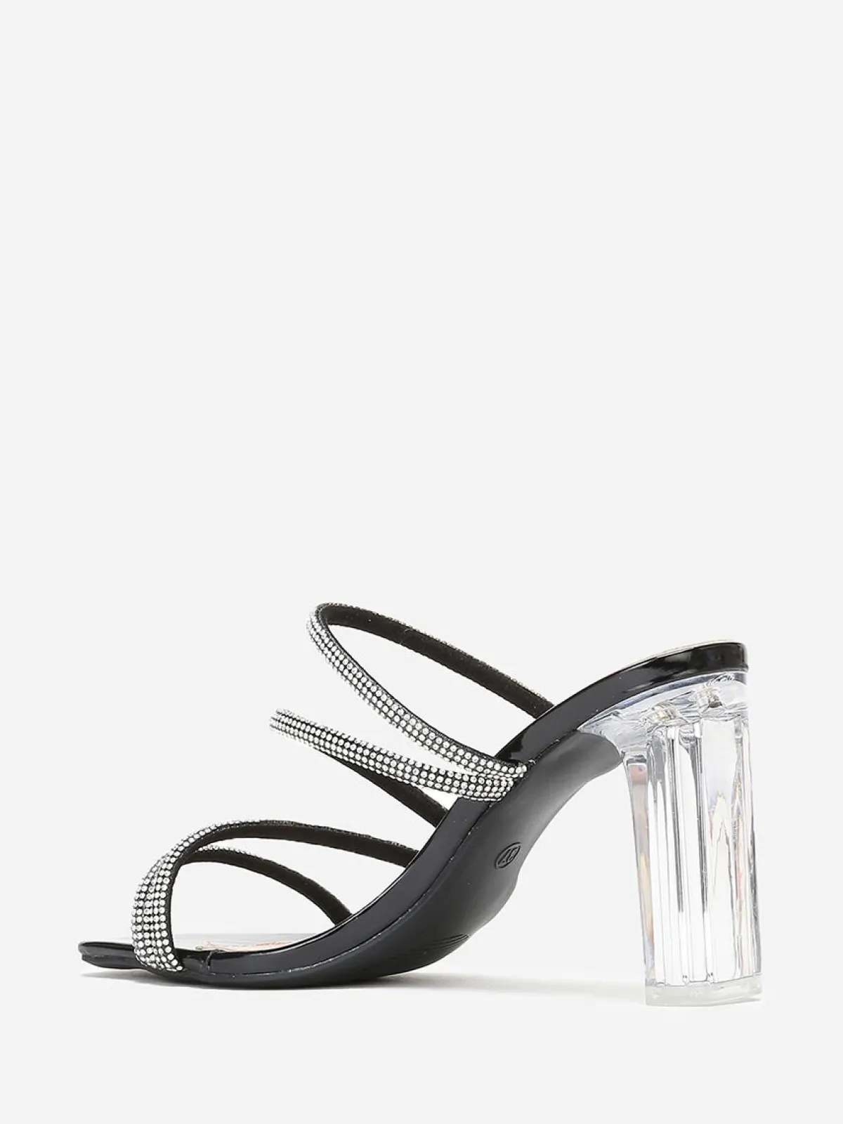 Clearance La Modeuse Mules à talon transparent et brides en strass Noir