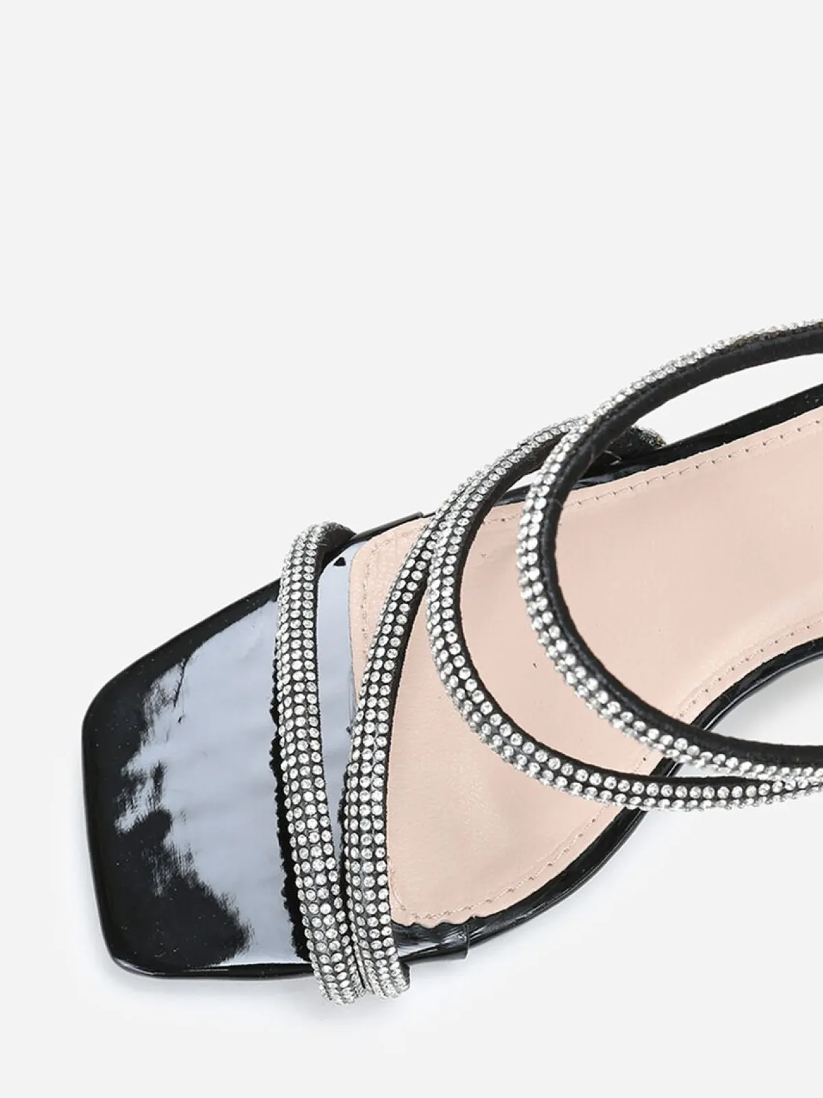Clearance La Modeuse Mules à talon transparent et brides en strass Noir