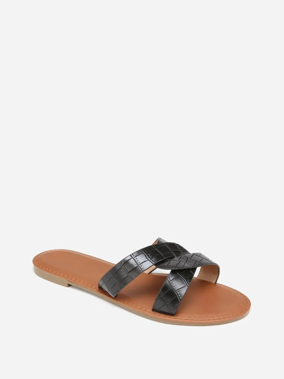 Best La Modeuse Mules croco à brides croisées grandes tailles Noir