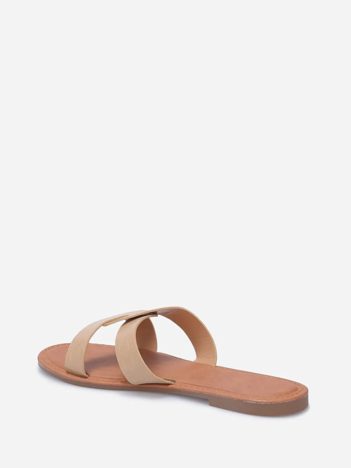 Best La Modeuse Mules croco à brides croisées grandes tailles Beige