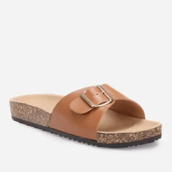 Sale La Modeuse Mules  en simili cuir à semelle effet liège Camel