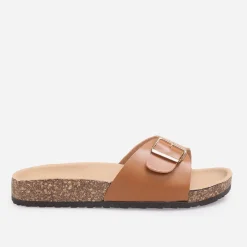 Sale La Modeuse Mules  en simili cuir à semelle effet liège Camel