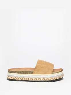 Outlet La Modeuse Mules en suédine à plateforme ethnique Camel