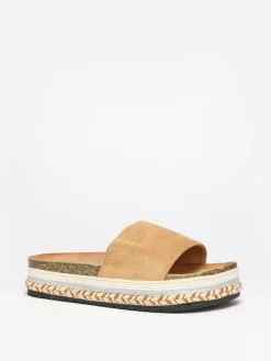 Outlet La Modeuse Mules  en suédine à plateforme ethnique Camel