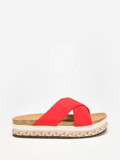 Outlet La Modeuse Mules en suédine à plateforme fantaisie Rouge