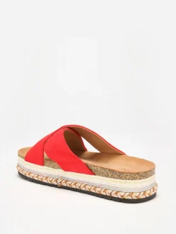 Outlet La Modeuse Mules en suédine à plateforme fantaisie Rouge