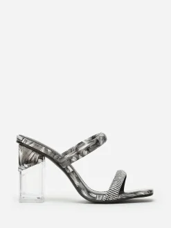 Sale La Modeuse Mules marbrées à strass et talon transparent Noir