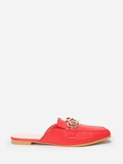 New La Modeuse Mules mocassins avec bride à maillons Rouge