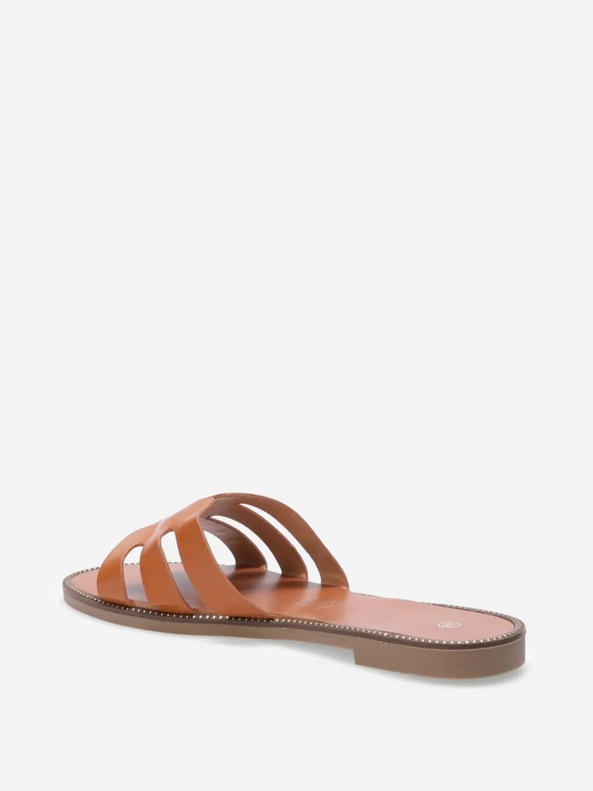 New La Modeuse Mules plates à bride ajourée et clous Camel