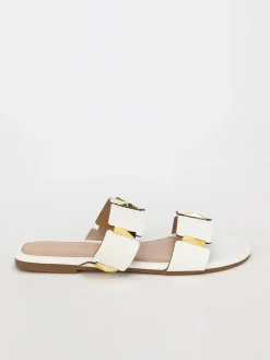 Outlet La Modeuse Mules plates  à brides et détails  grandes tailles Blanc