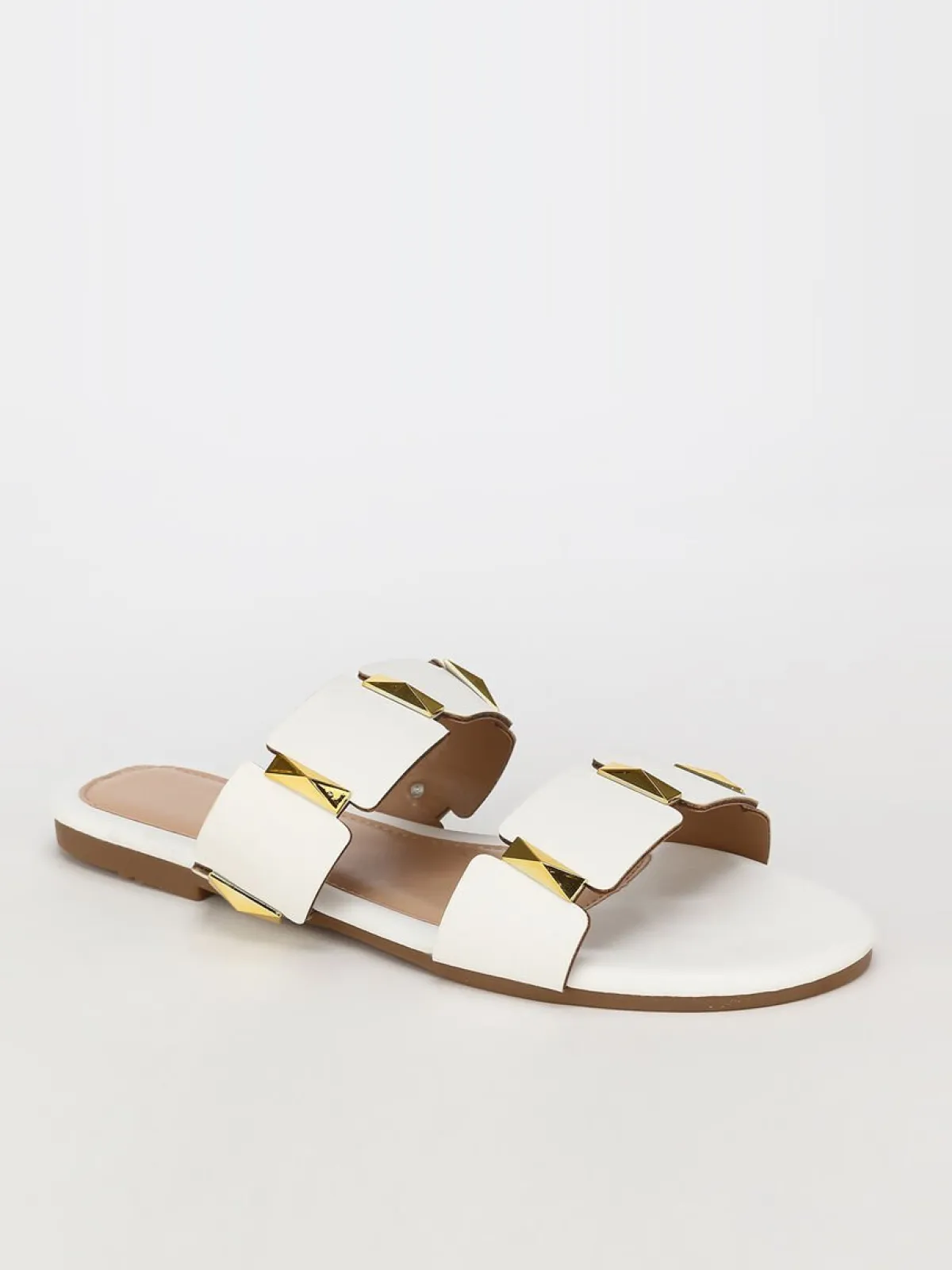 Outlet La Modeuse Mules plates à brides et détails grandes tailles Blanc