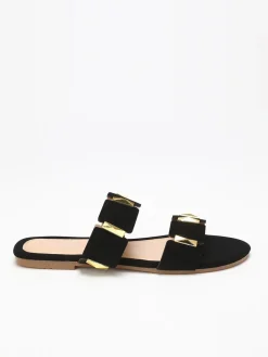 Outlet La Modeuse Mules plates à brides et détails grandes tailles Noir