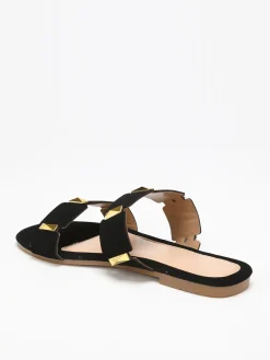 Outlet La Modeuse Mules plates  à brides et détails  grandes tailles Noir