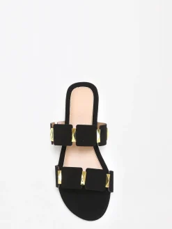 Outlet La Modeuse Mules plates  à brides et détails  grandes tailles Noir