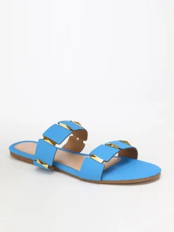 La Modeuse Mules plates  à brides et détails  grandes tailles Bleu