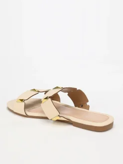 Sale La Modeuse Mules plates à brides et détails grandes tailles Beige