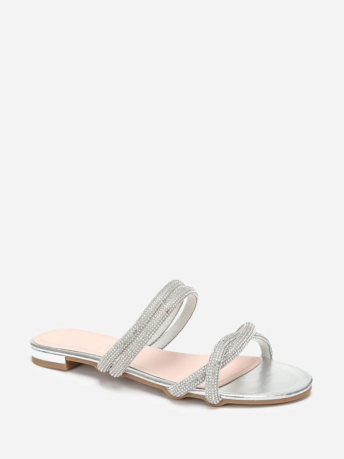 Discount La Modeuse Mules plates à multi-brides en strass Argenté