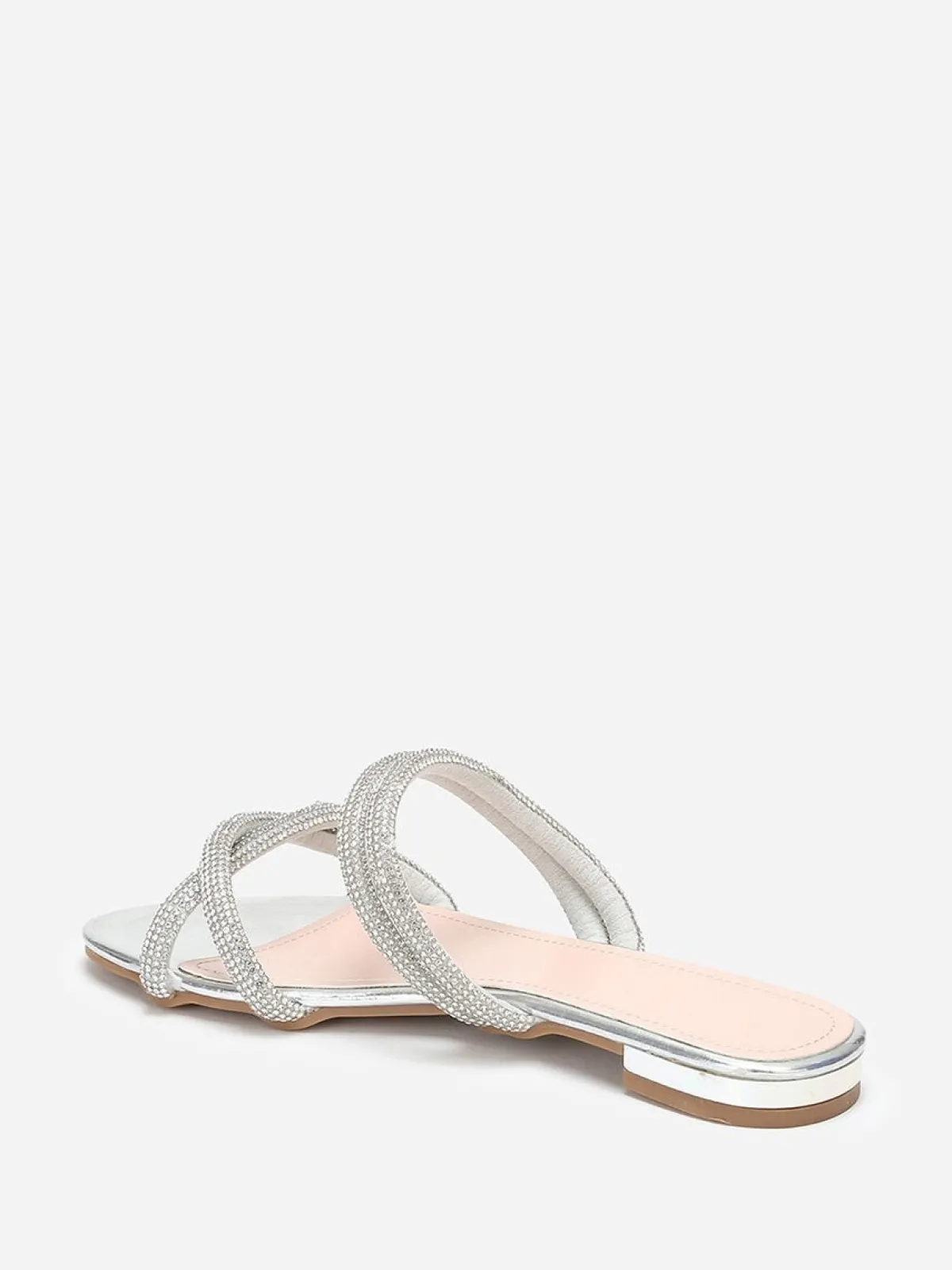 Discount La Modeuse Mules plates à multi-brides en strass Argenté