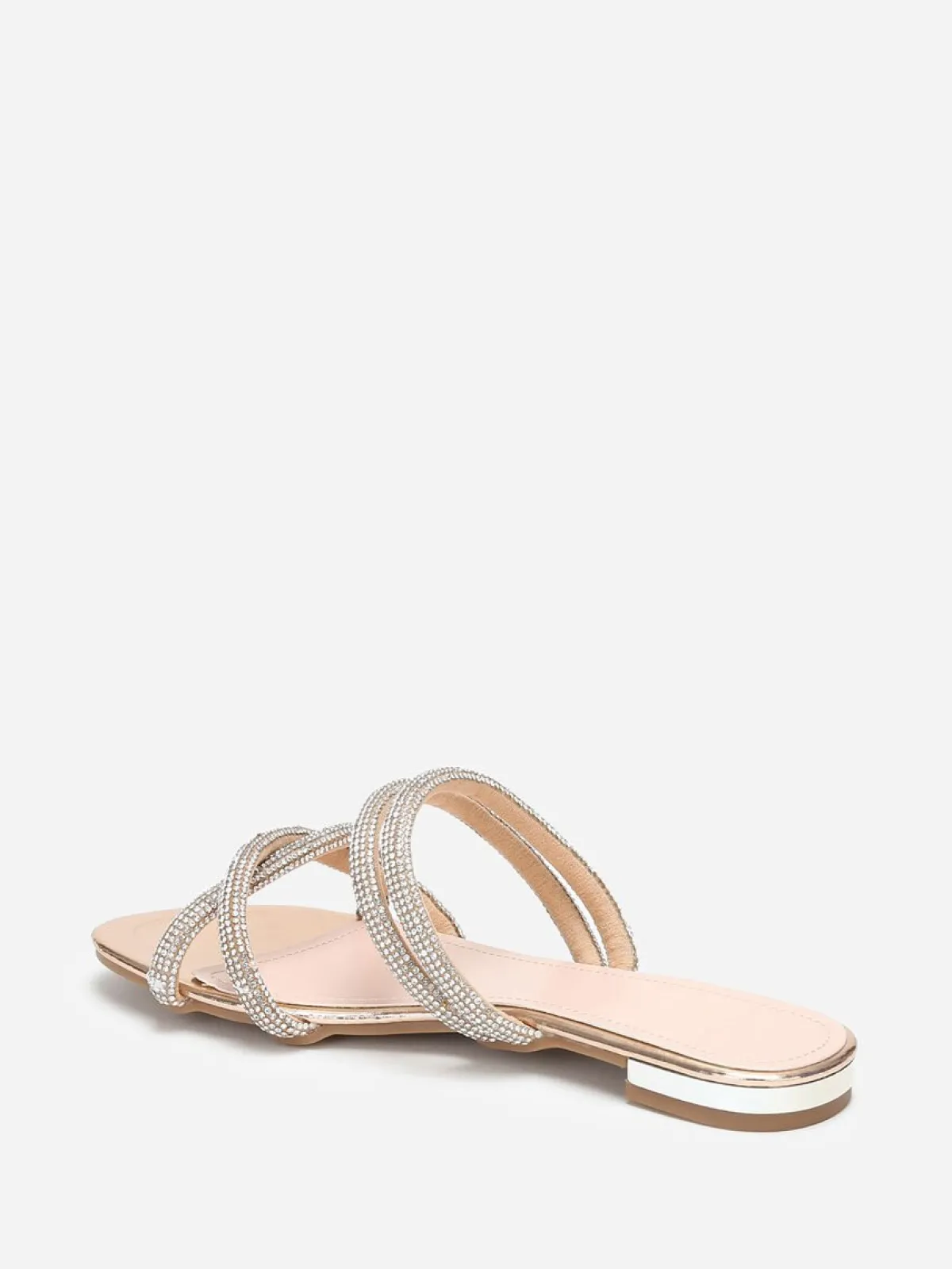 Discount La Modeuse Mules plates à multi-brides en strass Dorérose