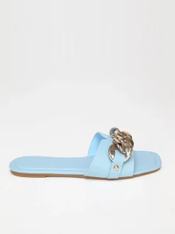 Discount La Modeuse Mules plates avec chaîne Bleu