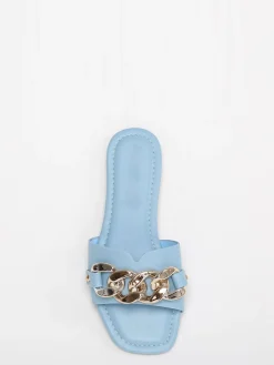 Discount La Modeuse Mules plates avec chaîne Bleu