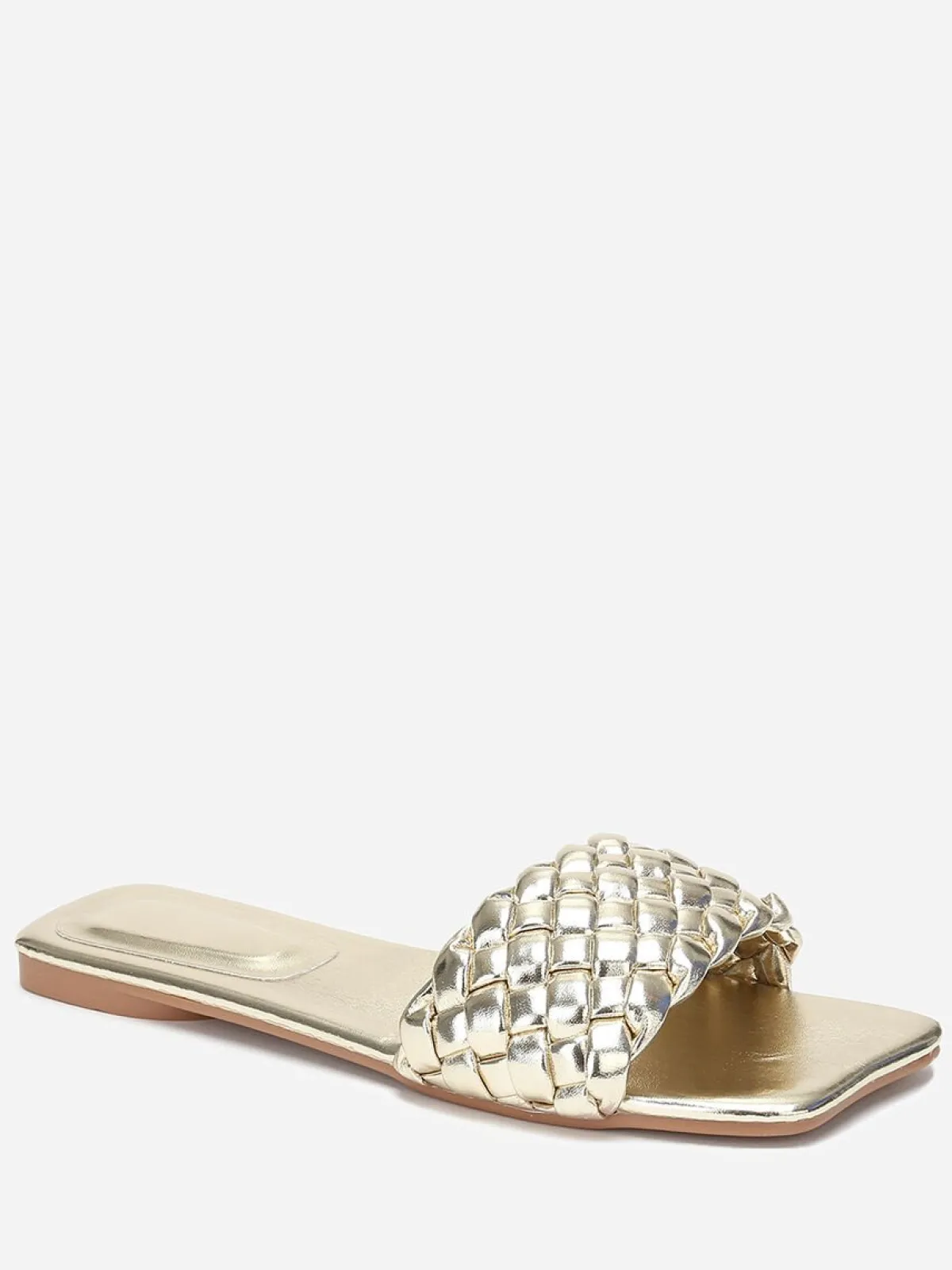 Discount La Modeuse Mules plates carrées à bride tressée Doré