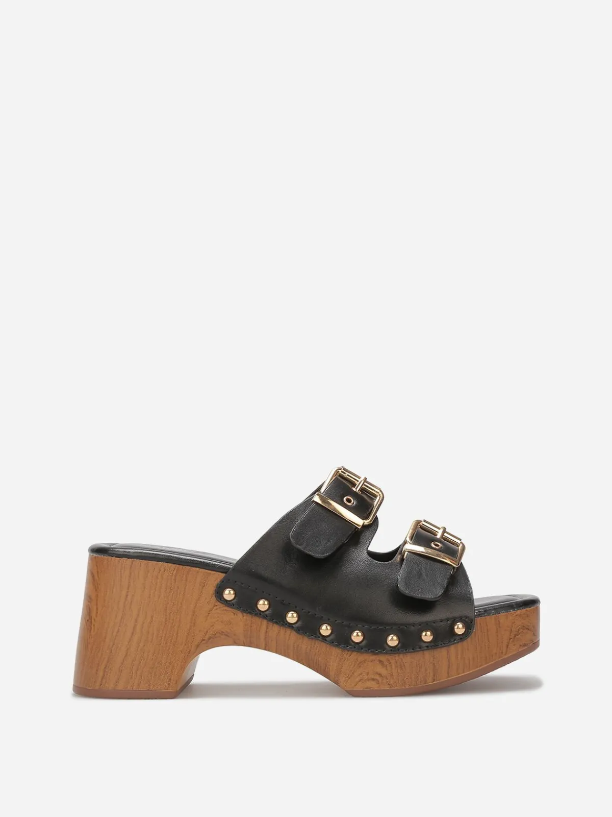 La Modeuse Mules sabots à boucles et clous Noir