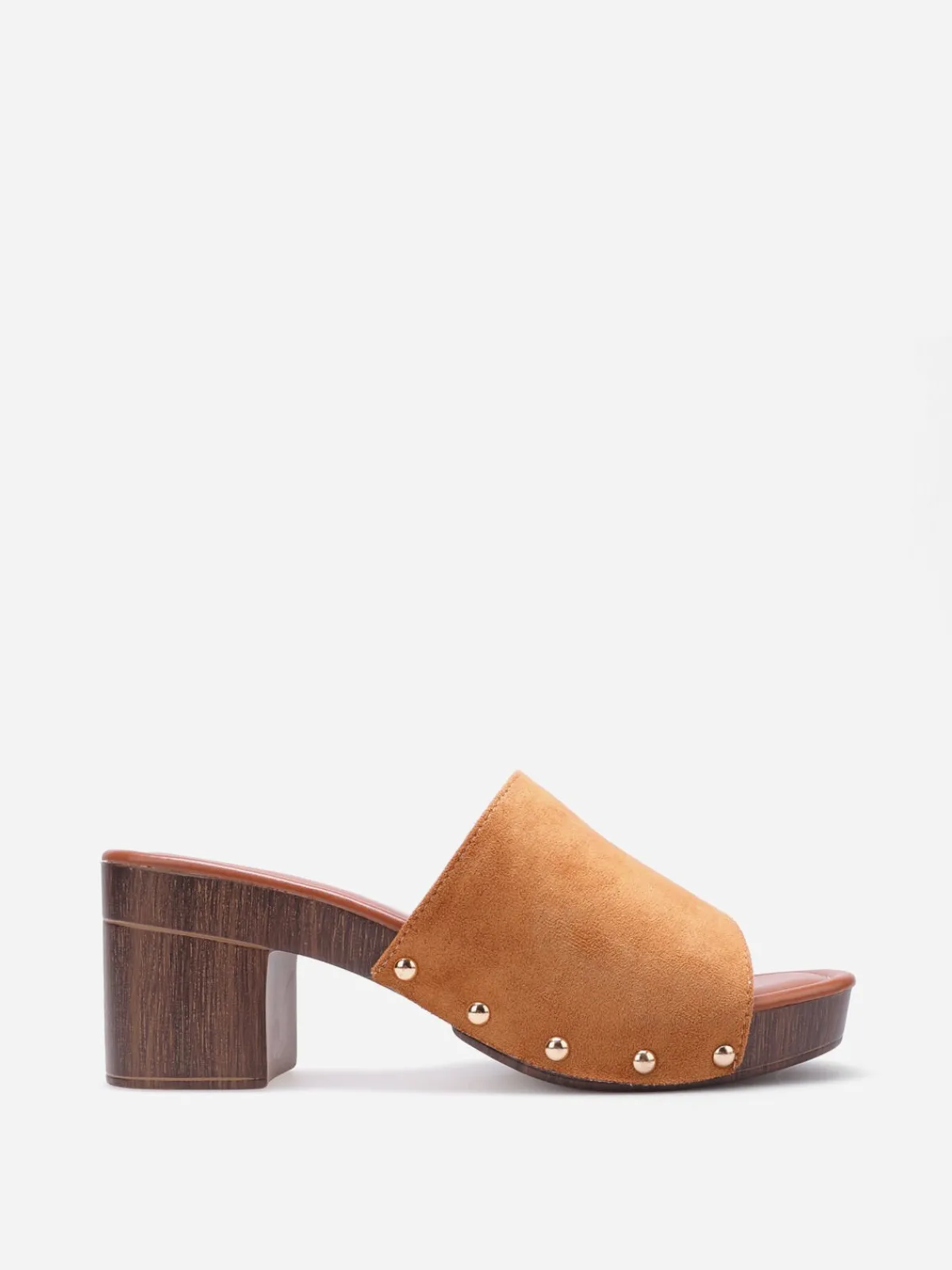 Clearance La Modeuse Mules sabots cloutées en suédine Camel