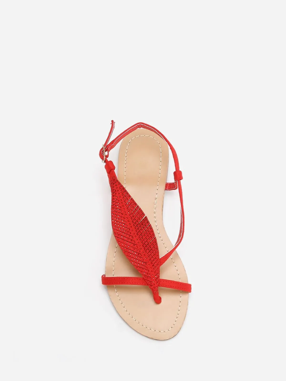 Discount La Modeuse Nu-pieds à feuille en strass Rouge