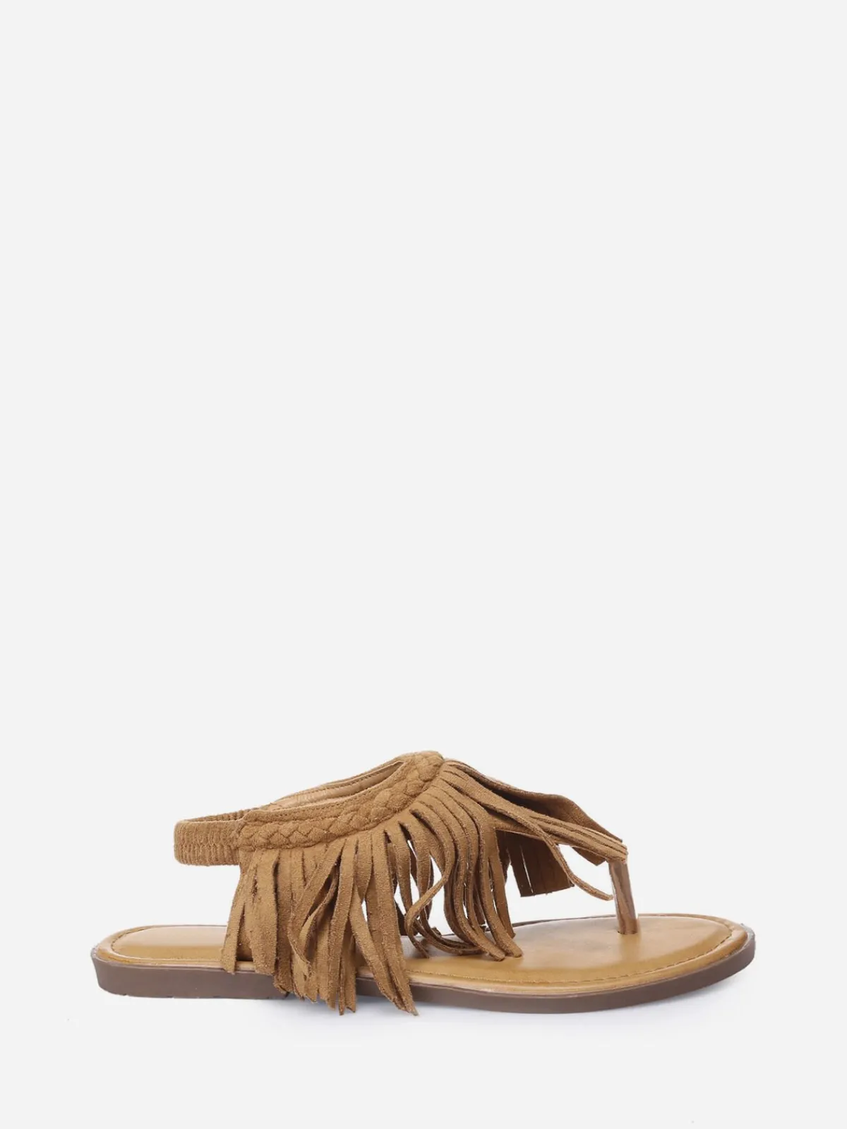 Hot La Modeuse Nu-pieds à franges en suédine Camel