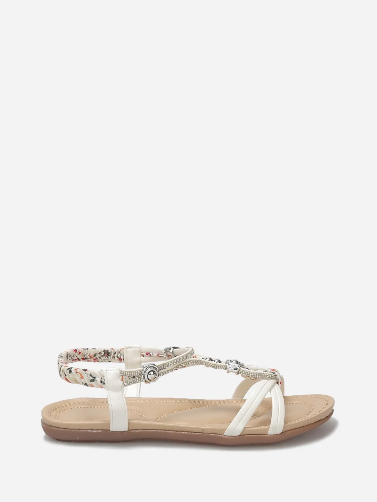 La Modeuse Nu-pieds à perles et strass grandes tailles Blanc