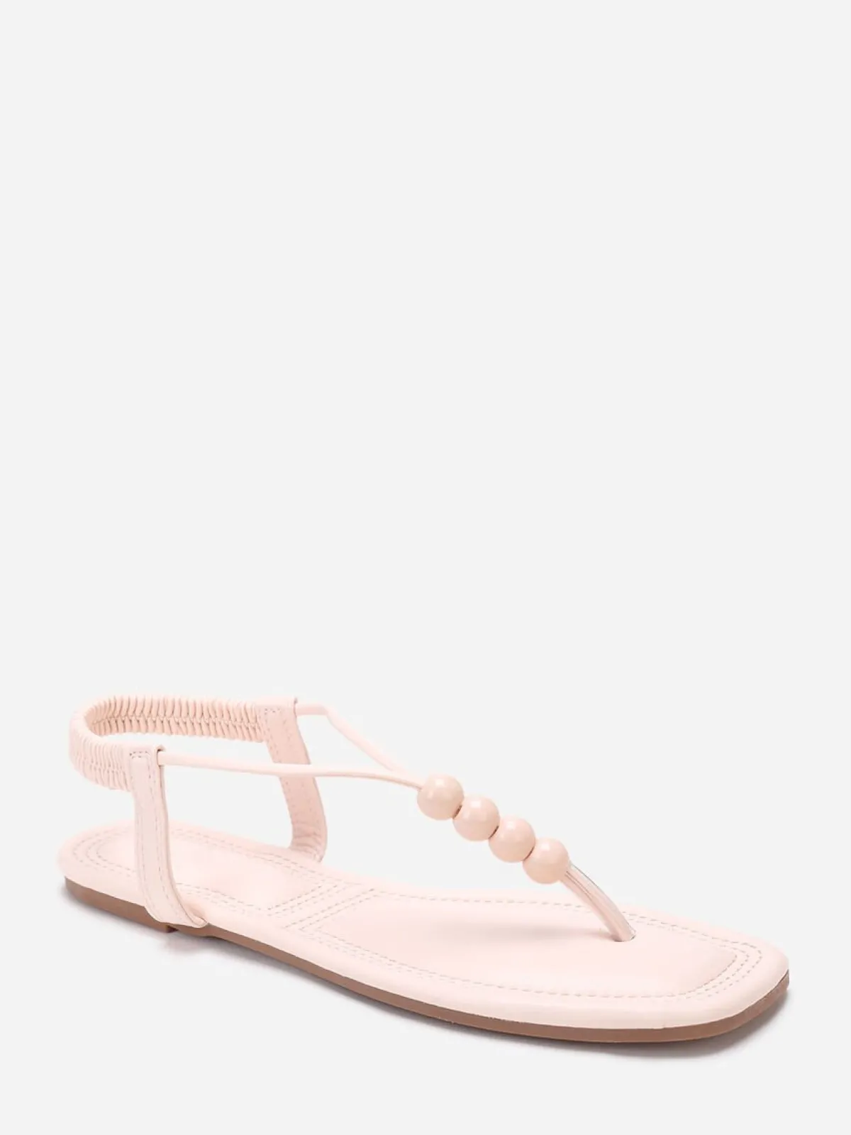 Discount La Modeuse Nu-pieds carrés à perles Beige