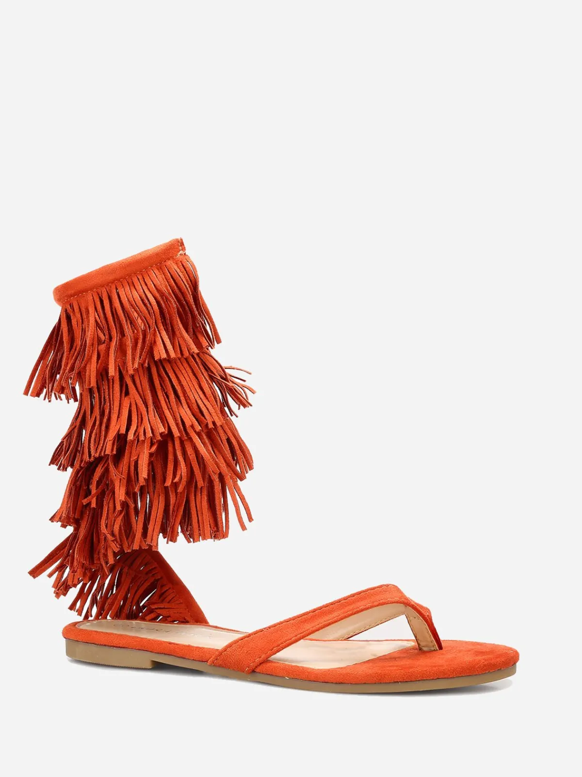 Clearance La Modeuse Nu-pieds en suédine avec franges Orange